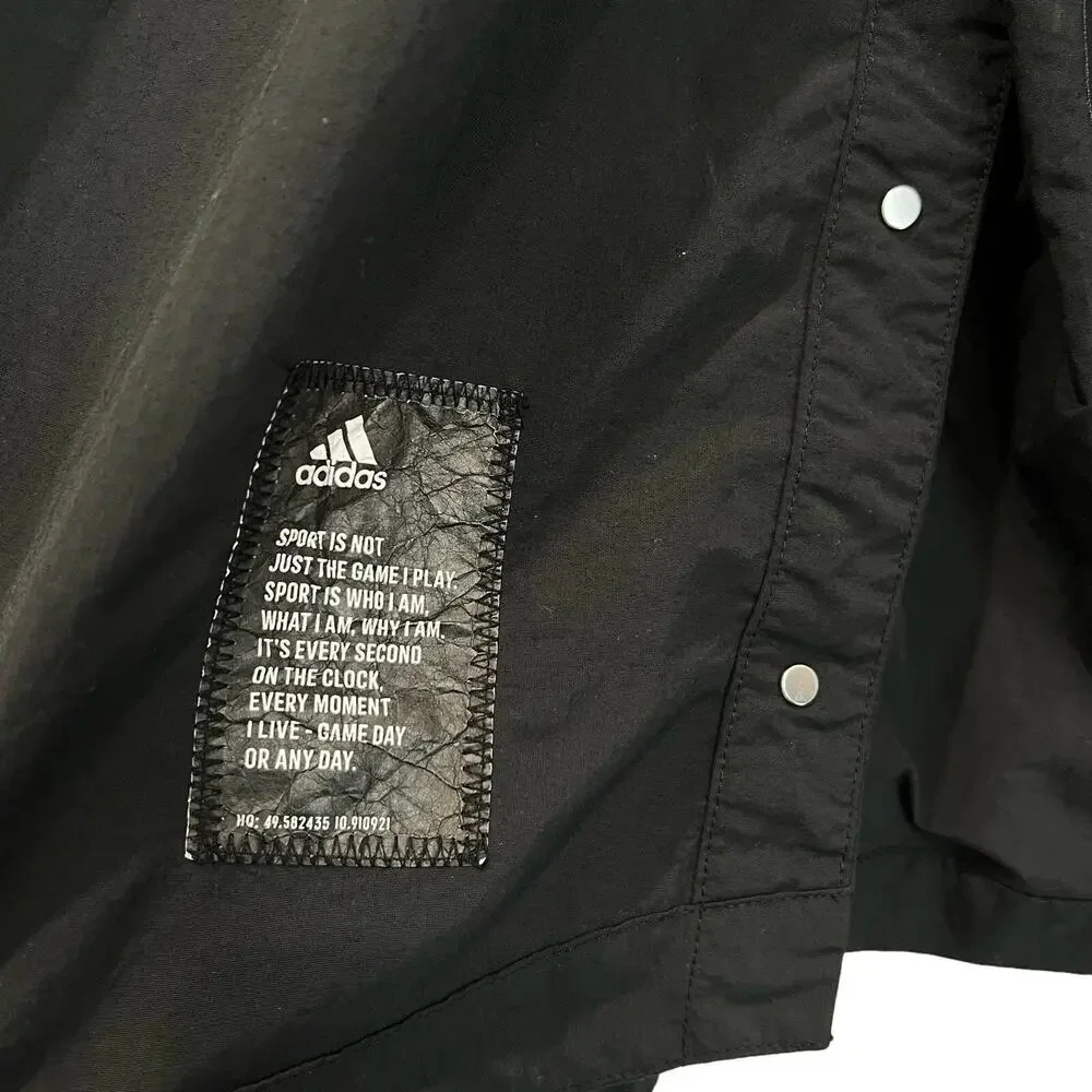 Adidas Jacket Womens Medium Black Hooded Windbreaker Full Zip Water Resistant